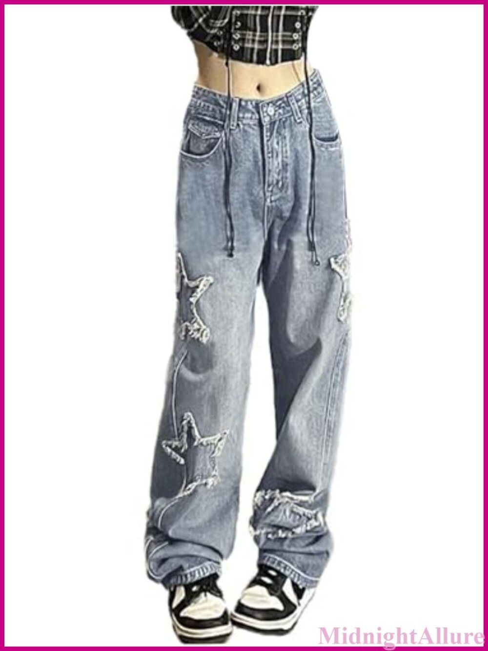 Women's Y2K Star Patchwork Baggy Jeans Grunge Emo High Rise Denim
